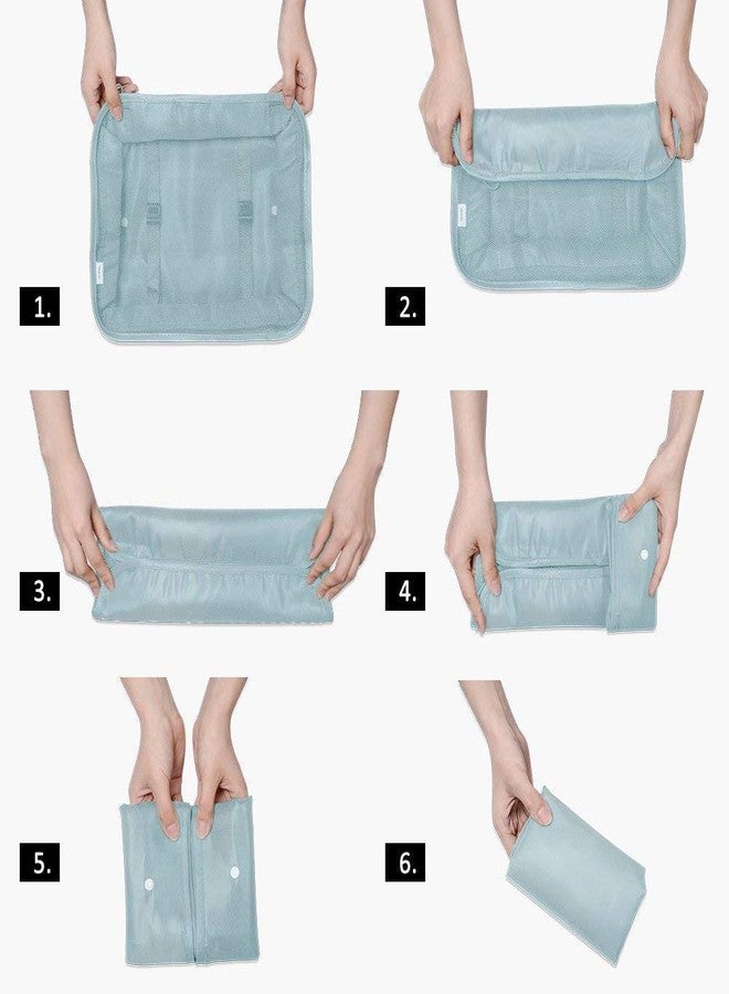 LAYZOO Travel Organizer 7 in 1 Travel Laundry Cosmetics Luggage Packing Organizers Set Makeup Bags Organizer Packing Cubes with Shoe Bag for travel, Nylon (Light Blue) - Image 4